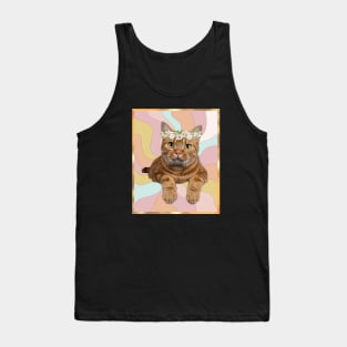 Funny 70's Hippie Cat with flower headband colorful design Tank Top